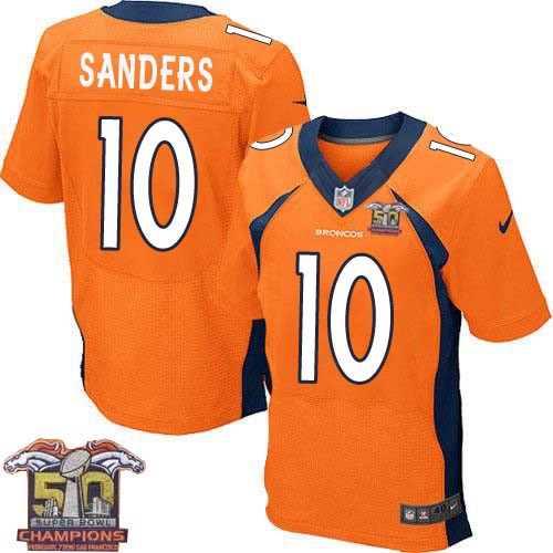 Men's Elite Emmanuel Sanders Super Bowl 50 Champions Nike Jersey Orange Home - #10 NFL Denver Broncos